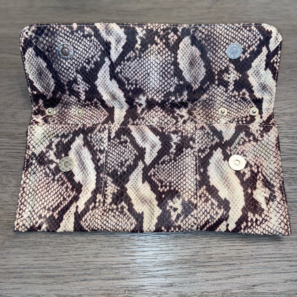 Faux Snakeskin Leather Rectangular Flap Over Clut… - image 7